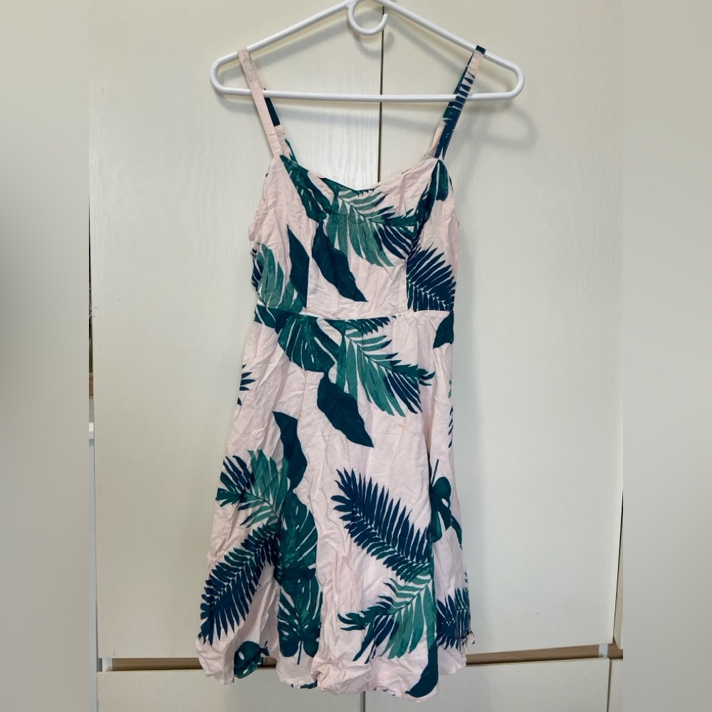 Old Navy Pink and Green Leaf Print Dress